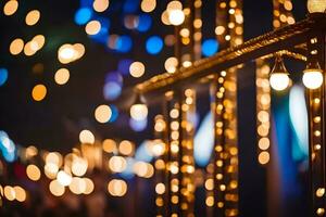 un grupo de luces son en un calle a noche. generado por ai foto