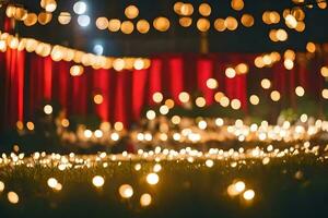 a field with lights and a red curtain. AI-Generated photo