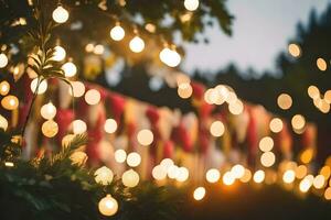 un grupo de luces son en el antecedentes. generado por ai foto