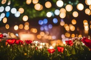 red tulips in the night. AI-Generated photo