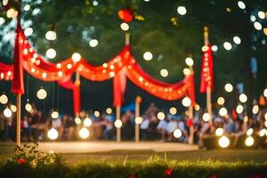 a wedding ceremony with red and white lights. AI-Generated photo