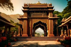 el Entrada a un templo en India. generado por ai foto