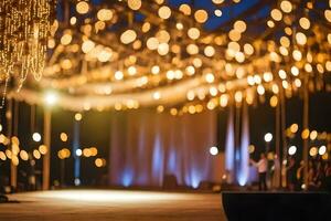a wedding ceremony with lights and chandeliers. AI-Generated photo