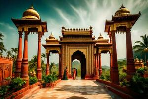 the entrance to a palace in india. AI-Generated photo