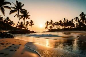 the sun sets on the beach in the tropical island of bahamas. AI-Generated photo