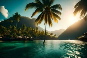 tropical island with palm trees and water. AI-Generated photo