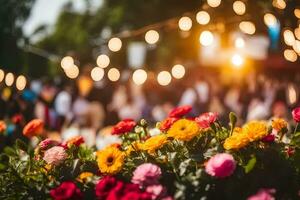 flores en el jardín a noche. generado por ai foto