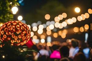 un grande pelota de luces en el medio de un multitud. generado por ai foto