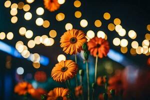 flowers in front of a lighted background. AI-Generated photo