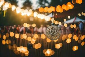 un pelota con luces en eso en el medio de un multitud. generado por ai foto