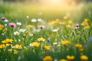 beautiful spring flowers in a meadow. AI-Generated photo