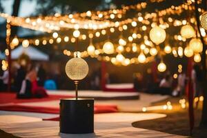 un mesa con luces y un lámpara en él. generado por ai foto