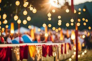 a table covered in red and yellow lights. AI-Generated photo