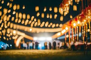 a wedding reception with lights and decorations. AI-Generated photo
