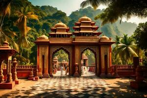 the entrance to a temple in india. AI-Generated photo