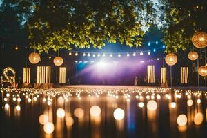 a wedding ceremony with lights and candles. AI-Generated photo