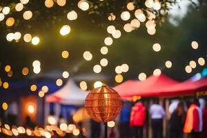 a red lantern hanging from a tree. AI-Generated photo