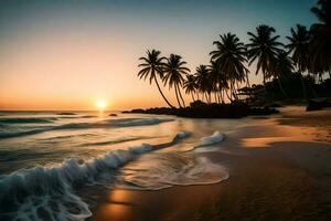 the sun sets on the beach in dominica. AI-Generated photo