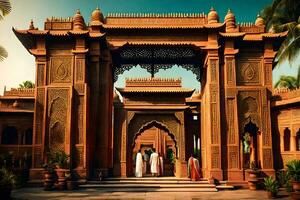 el Entrada a un palacio en India. generado por ai foto