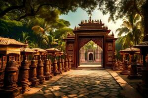 an entrance to a temple in india. AI-Generated photo