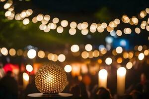 a candle lit in the dark with people in the background. AI-Generated photo