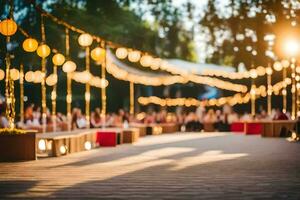 a wedding ceremony with people sitting on the ground. AI-Generated photo