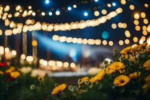 yellow flowers and lights in the background. AI-Generated photo