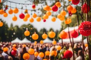 muchos personas son reunido alrededor un grande al aire libre evento. generado por ai foto