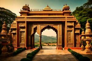 the entrance to a palace in india. AI-Generated photo