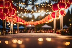 a wedding ceremony with red lanterns. AI-Generated photo