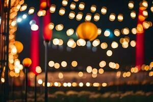 un grupo de luces y flores en un campo. generado por ai foto