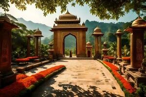 the entrance to a temple in thailand. AI-Generated photo