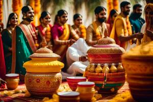 indio Boda ceremonia en India. generado por ai foto