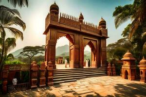 el Entrada a un palacio en India. generado por ai foto