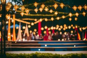 a wedding ceremony with lights and lanterns. AI-Generated photo