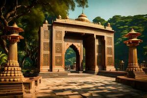 el Entrada a un templo en India. generado por ai foto