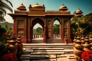 el Entrada a un templo en India. generado por ai foto