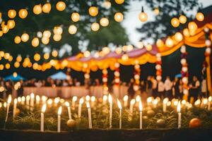 velas son iluminado en el medio de un grande al aire libre evento. generado por ai foto