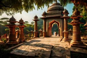 the entrance to a temple in india. AI-Generated photo