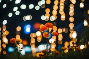 flowers in front of a blurred background of lights. AI-Generated photo