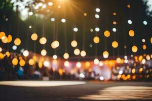 a blurred image of a wedding ceremony with lights. AI-Generated photo