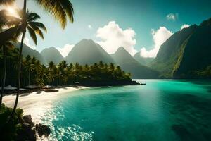 the beach and mountains in st lucia. AI-Generated photo