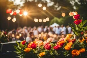 flores en un florero a un boda. generado por ai foto