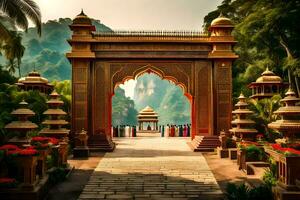 el Entrada a un templo en tailandia generado por ai foto