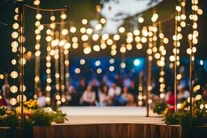 a wedding ceremony with lights and flowers. AI-Generated photo