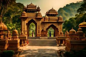 el Entrada a un templo en India. generado por ai foto