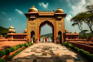 el Entrada a un palacio en India. generado por ai foto