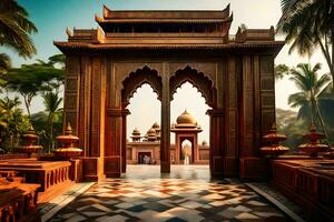 el Entrada a un palacio en India. generado por ai foto