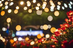 a flower garden with lights and bokeh. AI-Generated photo