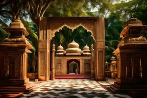 the entrance to a temple in india. AI-Generated photo